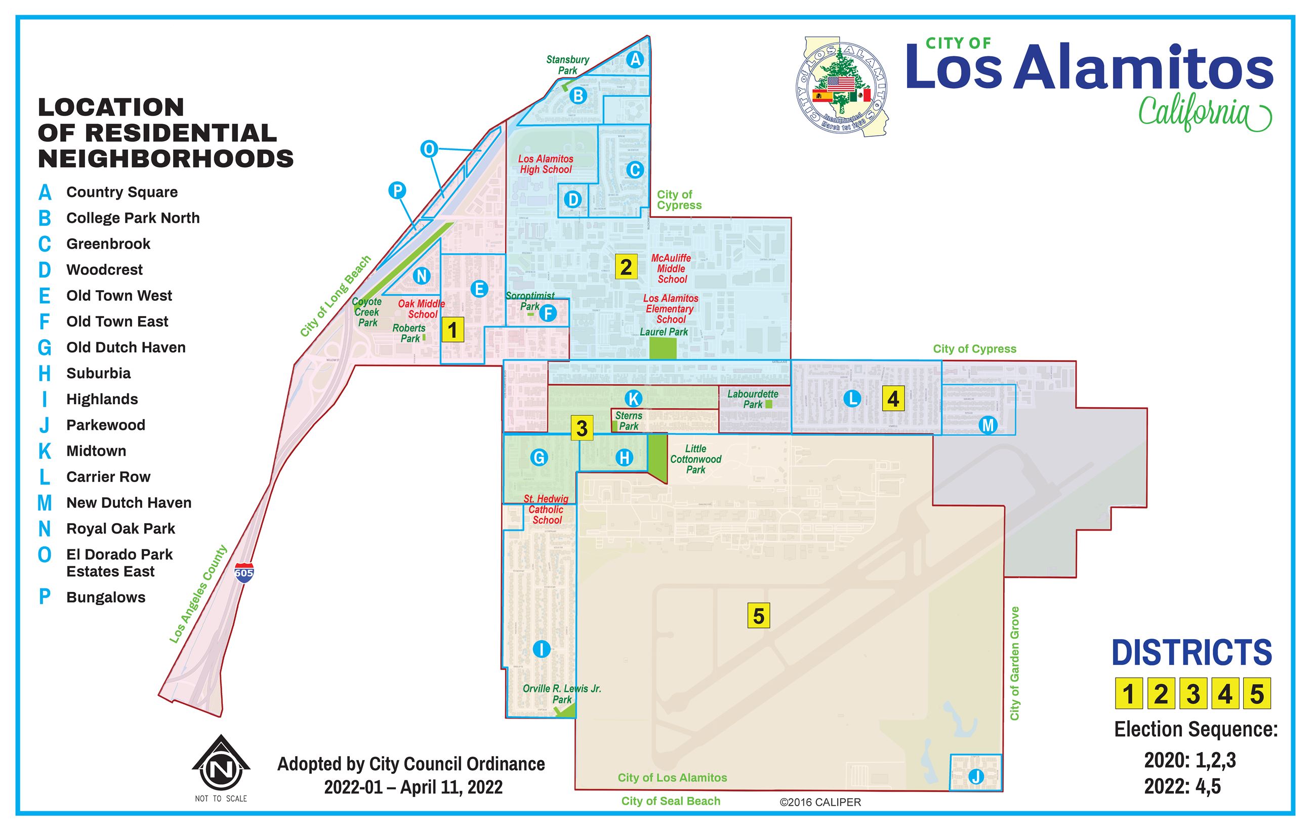 Los Alamitos Districts, Neighborhoods, Parks and Schools Map_2025